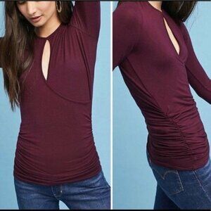 Anthropologie Vanessa Virginia Large Wrap-Front Top Plum Purple Keyhole Stretch